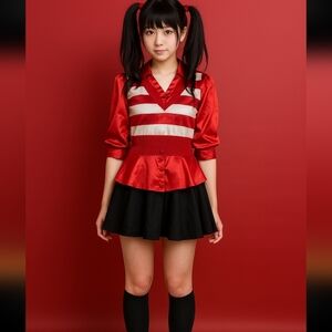 Y2K Sailor Moon Inspo Satin/Striped Red Knit Peplum Top